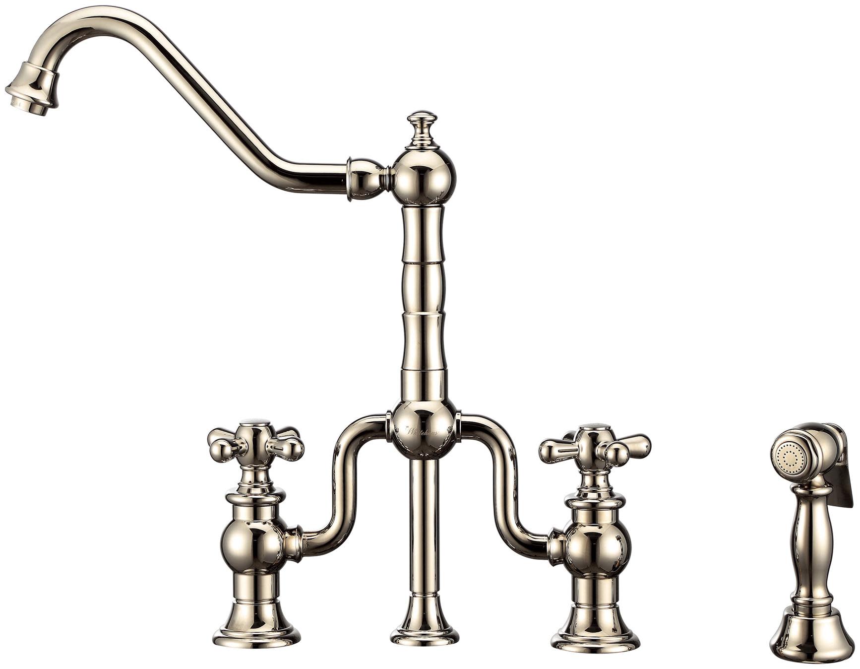 Photos - Tap Bridge Whitehaus WHTTSCR3-9771-NT Twisthaus Plus 1.5 GPM Widespread  Kitchen Faucet - Includes Side Spray Polished Nickel Fau 
