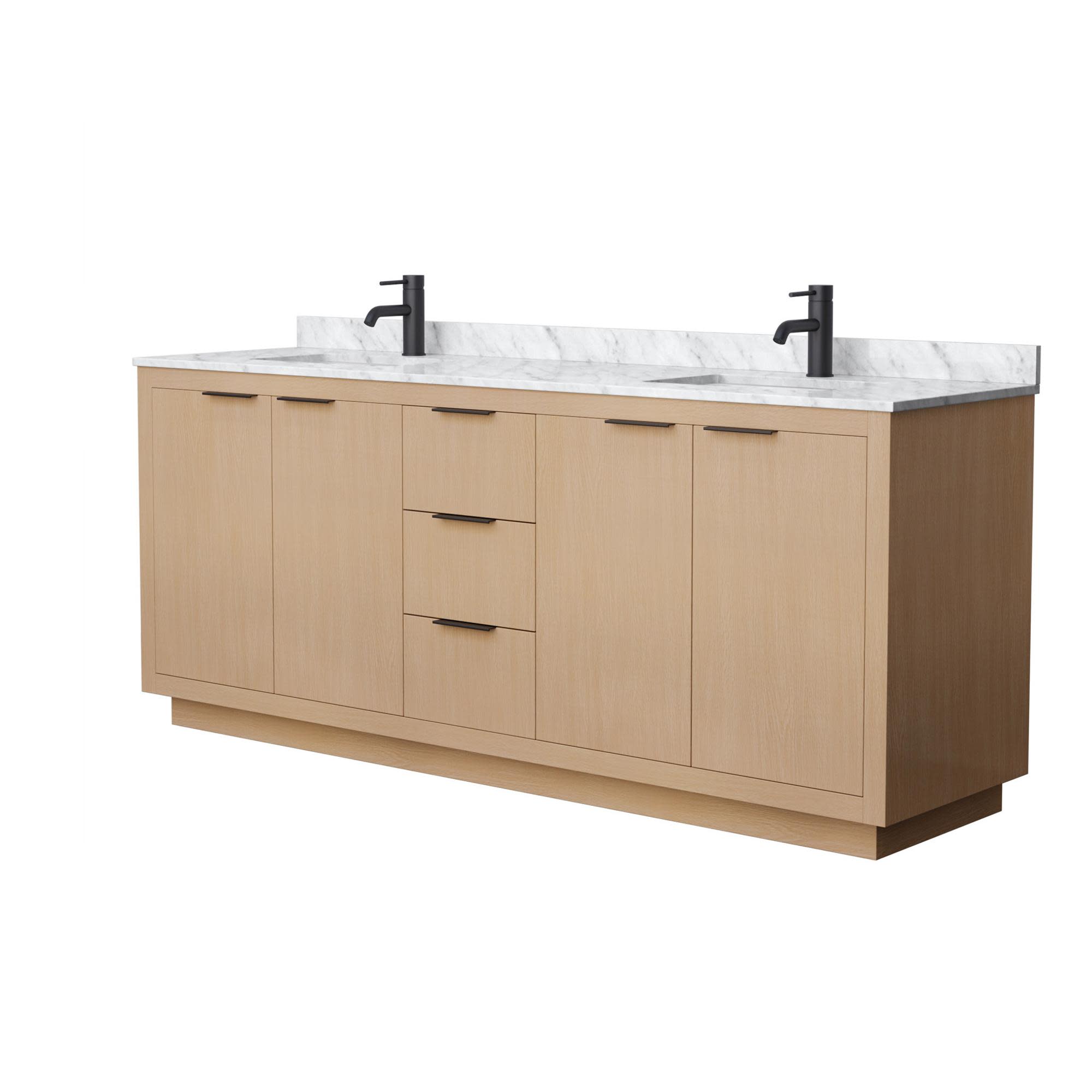Photos - Washbasin cabinet Wyndham Collection WCF282880D-NAT-UNSMXX Maroni 80" Free Standing Double Basin Vanity Set with Cabinet and Marble Vanity Top 