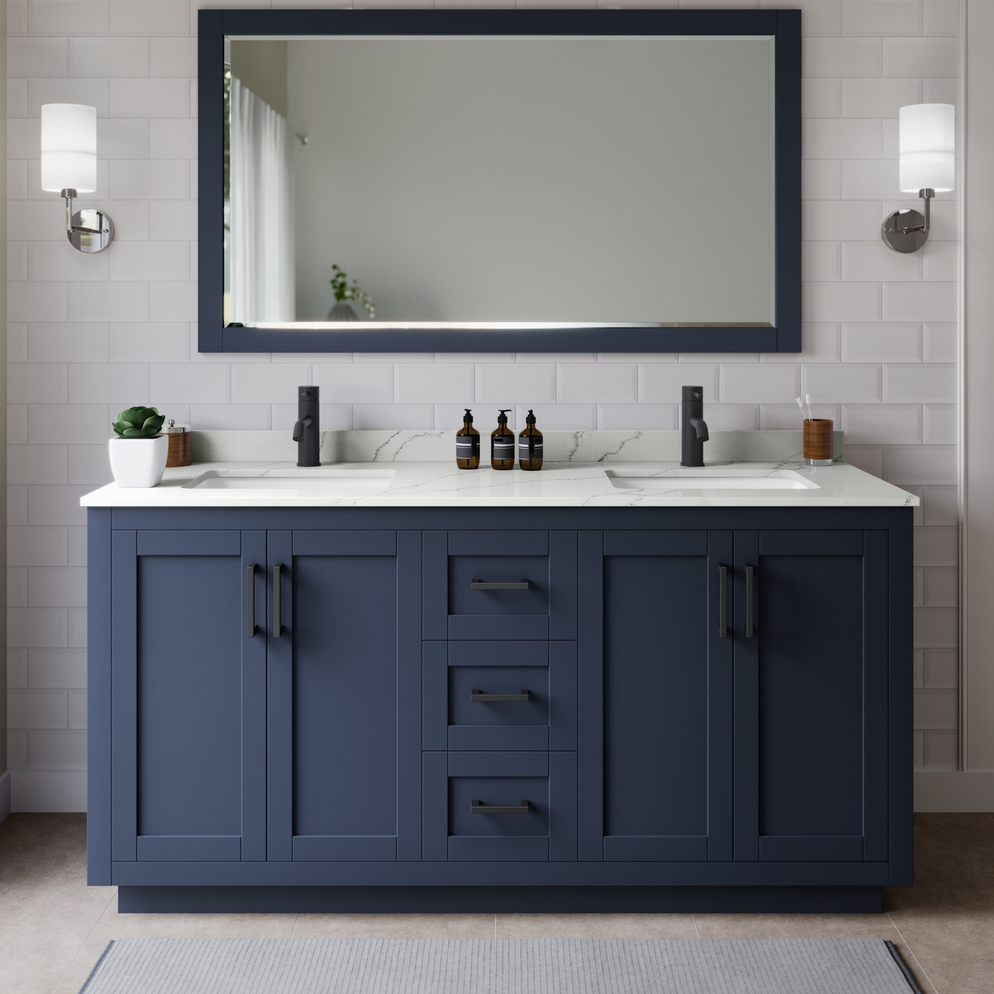Photos - Washbasin cabinet Wyndham Collection WCF292966D-QTZ-UNSMXX Miranda 66" Free Standing Double Basin Vanity Set with Cabinet and Quartz Vanity To 