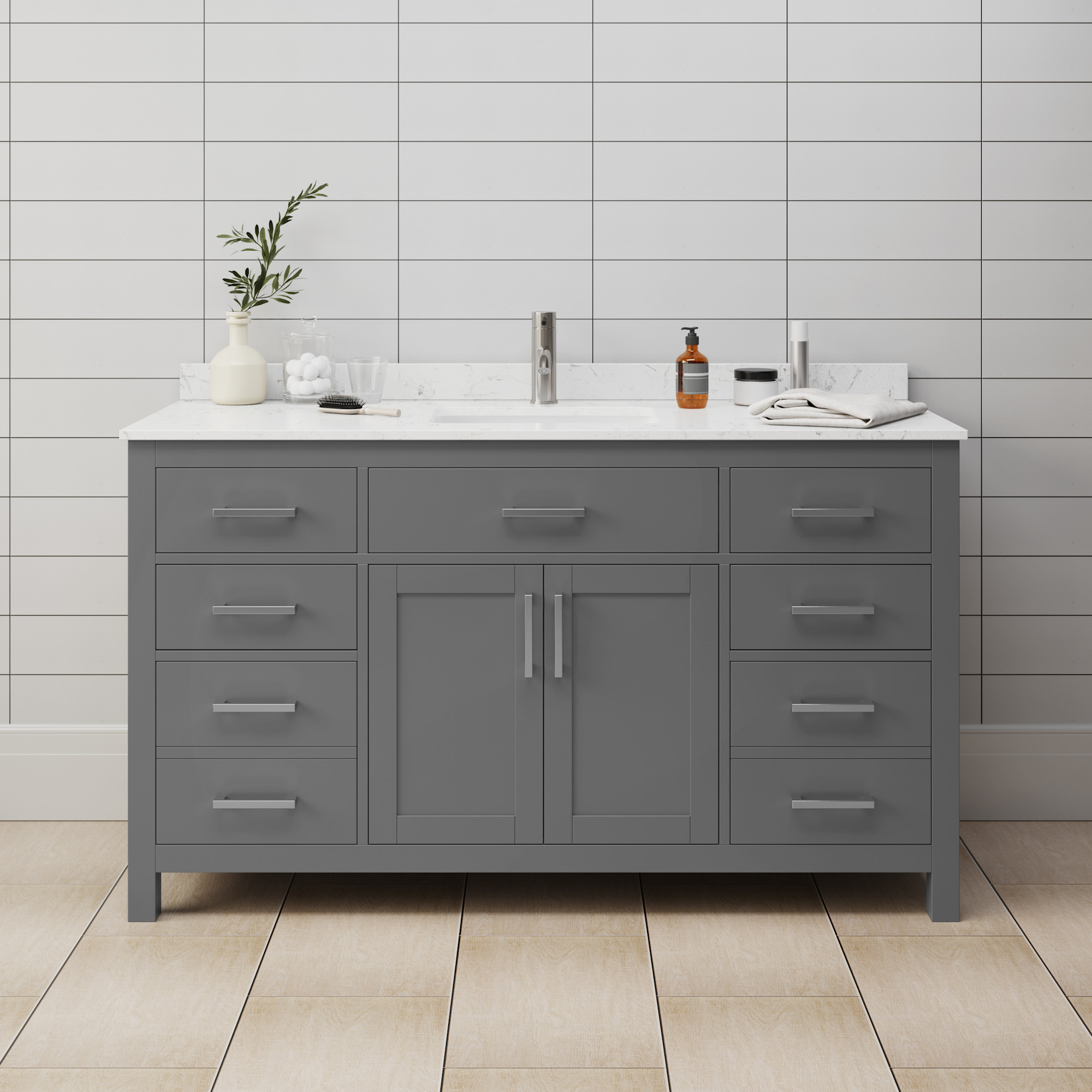 Photos - Washbasin cabinet Wyndham Collection WCG242460SCCUNSMXX Beckett 60" Free Standing Single Basin Vanity Set with Wood Cabinet and Cultured Marbl 