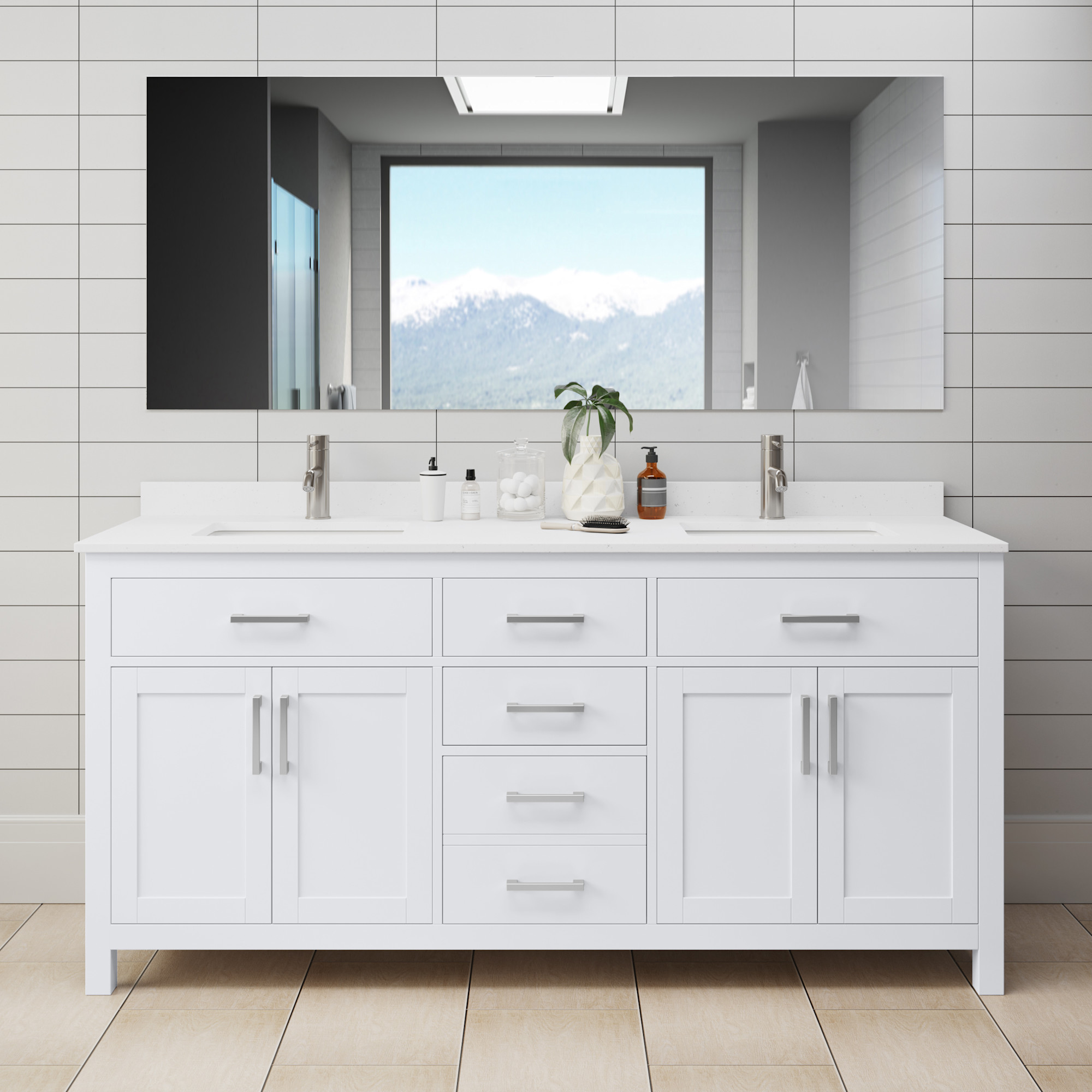 Photos - Washbasin cabinet Wyndham Collection WCG242472DWCUNSMXX Beckett 72" Free Standing Double Basin Vanity Set with Wood Cabinet and Cultured Marbl 