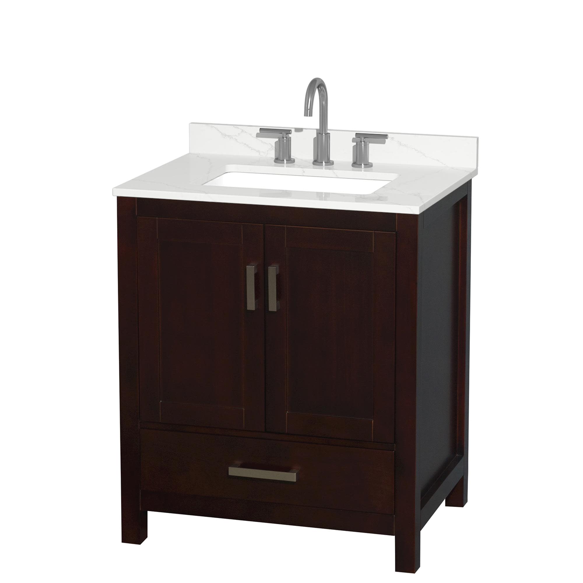 Photos - Washbasin cabinet Wyndham Collection WCS141430S-QTZ-US3MXX Sheffield 30" Free Standing Single Basin Vanity Set with Cabinet and Quartz Vanity 