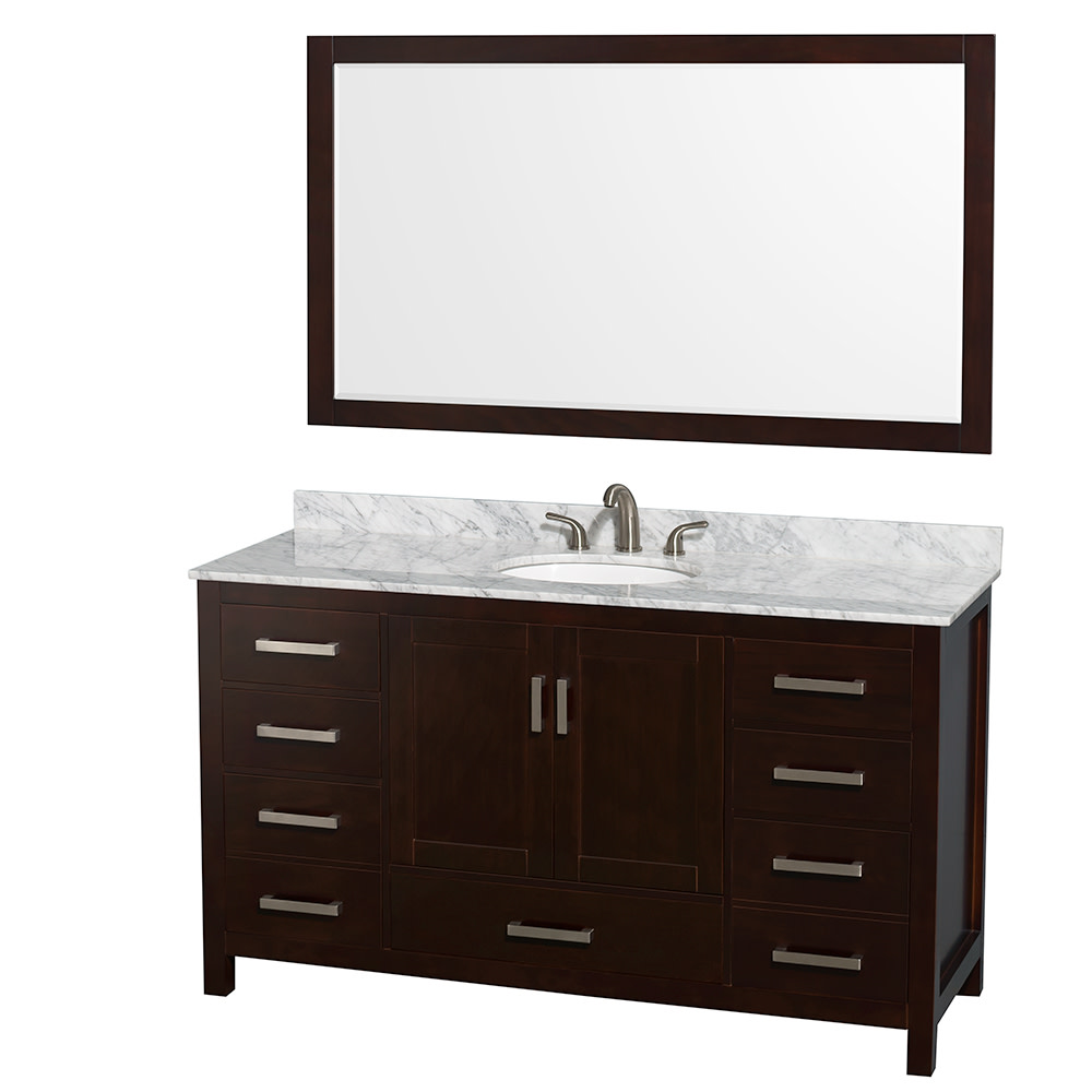 Photos - Washbasin cabinet Wyndham Collection WCS141460SUNOM58 Sheffield 60" Free Standing Single Basin Vanity Set with Cabinet Marble Vanity Top and F