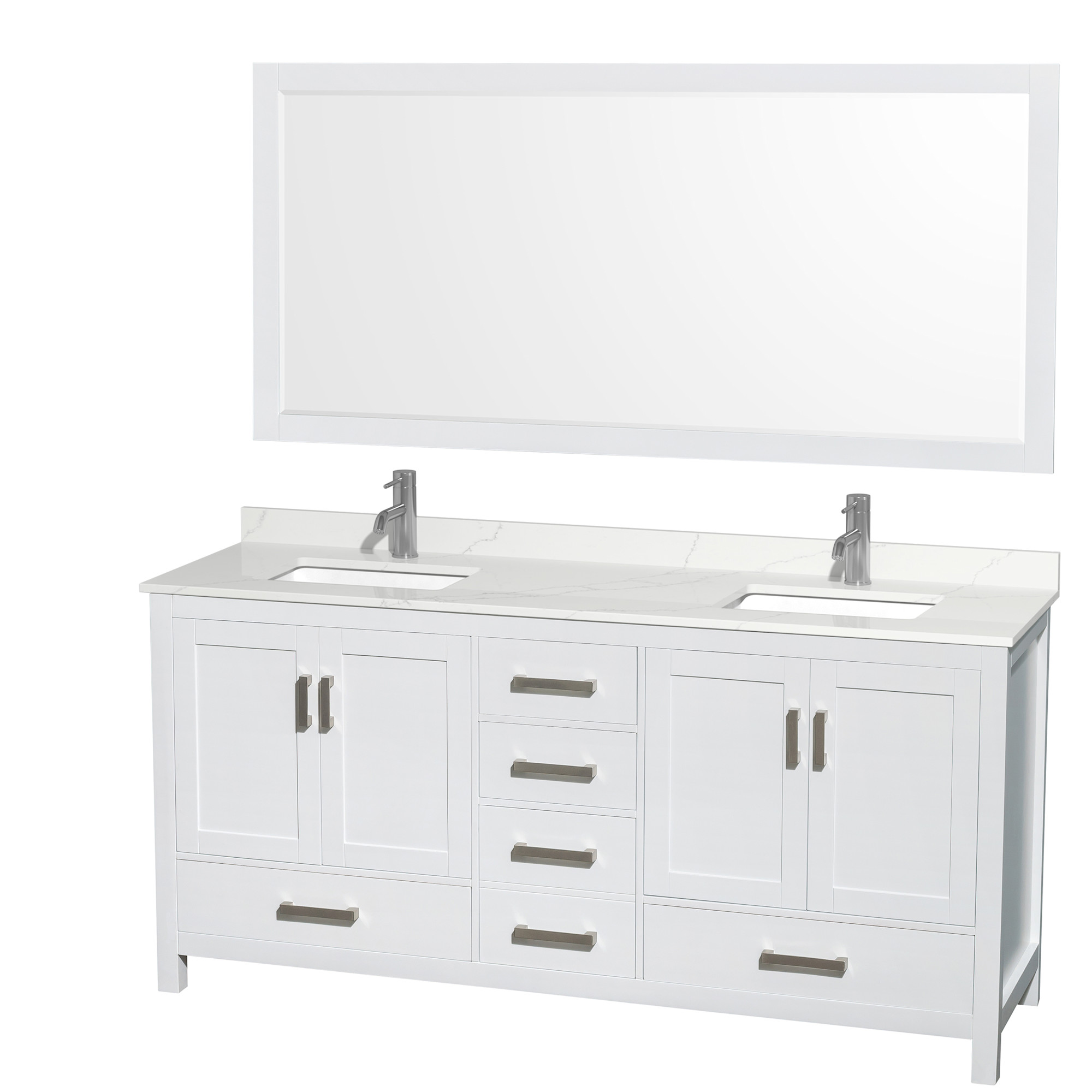 Photos - Washbasin cabinet Wyndham Collection WCS141472D-QTZ-UNSM70 Sheffield 72" Free Standing Double Basin Vanity Set with Cabinet Quartz Vanity Top 