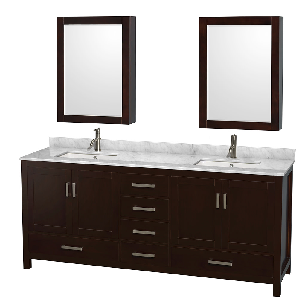 Photos - Washbasin cabinet Wyndham Collection WCS141480DUNSMED Sheffield 80" Free Standing Double Basin Vanity Set with Hardwood Cabinet Marble Vanity