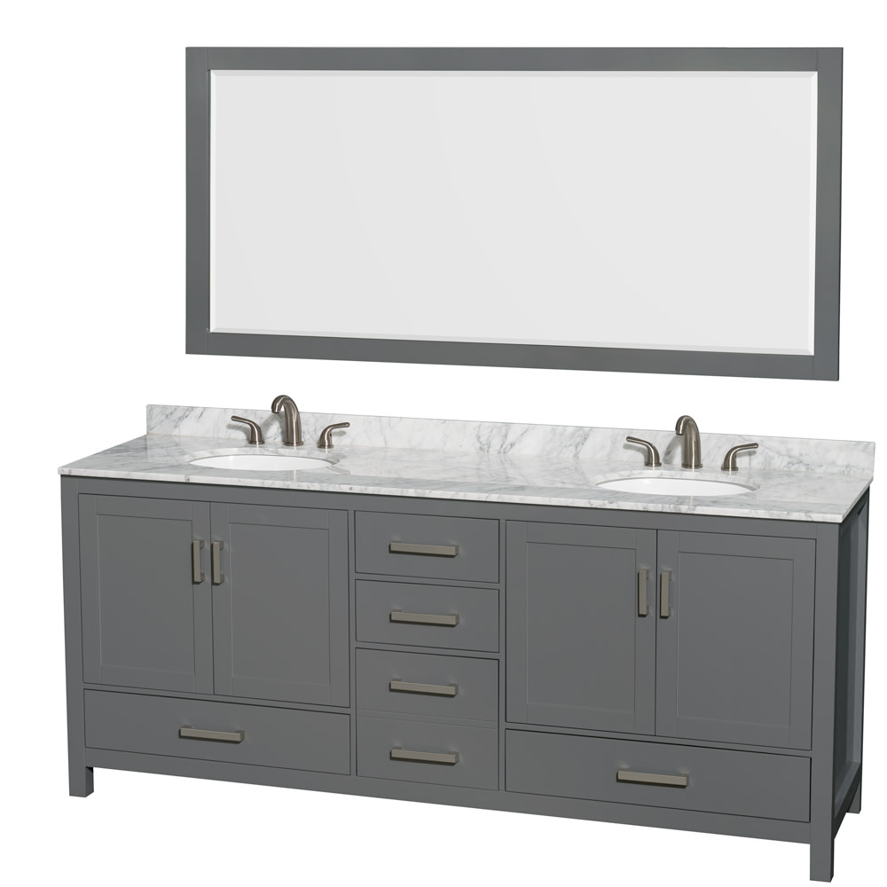 Photos - Washbasin cabinet Wyndham Collection WCS141480DUNOM70 Sheffield 80" Free Standing Double Basin Vanity Set with Hardwood Cabinet Marble Vanity 