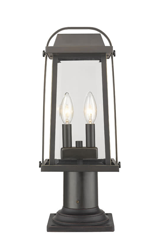 Photos - Floodlight / Street Light Bronze Gym Z-Lite 574PHMR-533PM Millworks 2 Light 19" Tall Outdoor Pier Mount Post Light Oil Rubbed Bronze Outdoor Lighting Post Lights