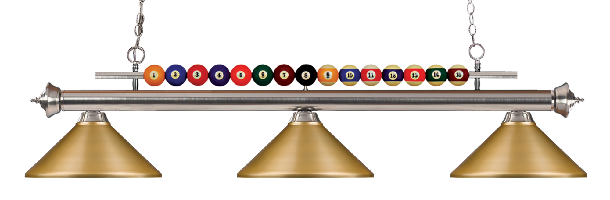 Photos - Chandelier / Lamp SHARK Z-Lite 170-MSG  3 Light 58" Wide Billiard Chandelier with Satin Gold Steel Shades Brushed Nickel Indoor Lighting Chande 