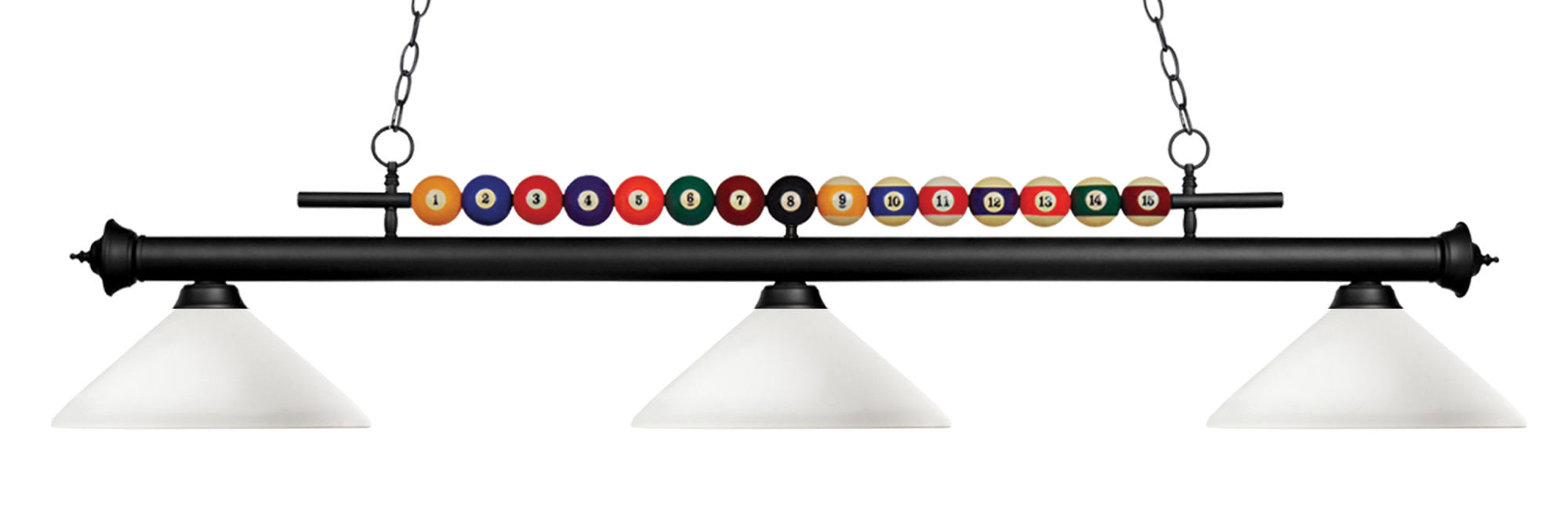 Photos - Chandelier / Lamp SHARK Z-Lite 170-AMO14 3 Light Billiard Chandelier with White Glass Shades Matte Black Indoor Lighting Chandeliers 170MB-AMO