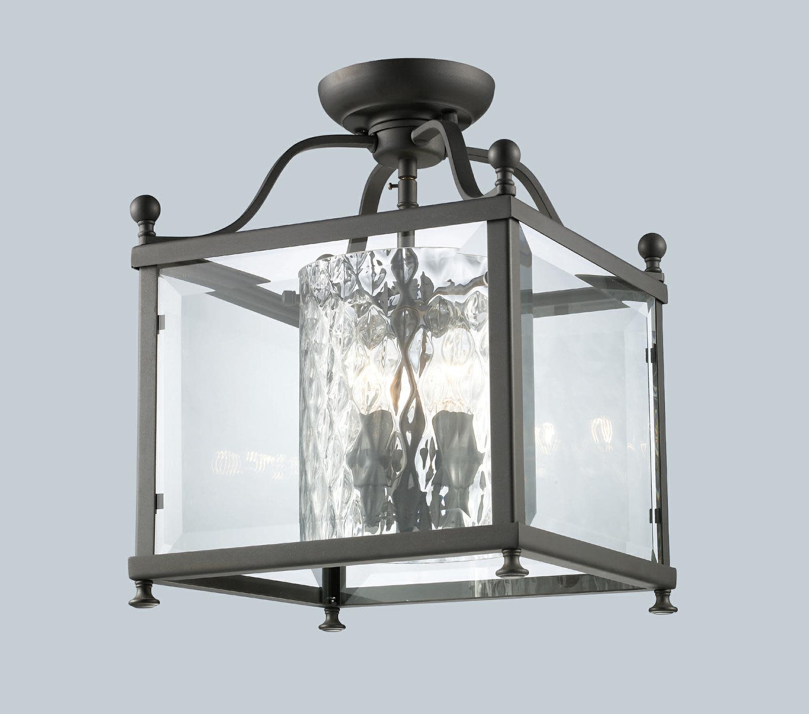 Photos - Chandelier / Lamp Clear Z-Lite 177-3SF-M Fairview 3 Light Semi-Flush Ceiling Fixture with  Beveled Outside Glass and  Hammered Glass Insid 