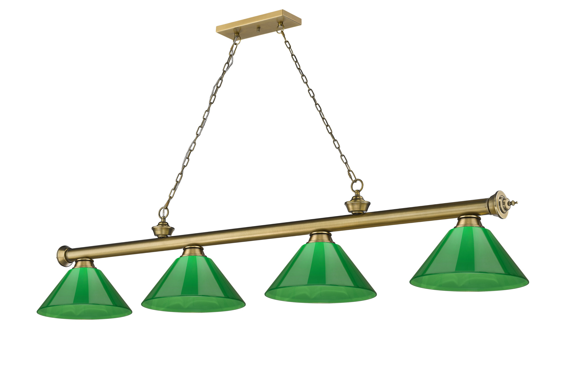 Photos - Chandelier / Lamp Wide Z-Lite 2306-4-PGR Cordon 4 Light 14"  Billiard Chandelier with Green Shades Rubbed Brass / Green Indoor Lighting Chandel 