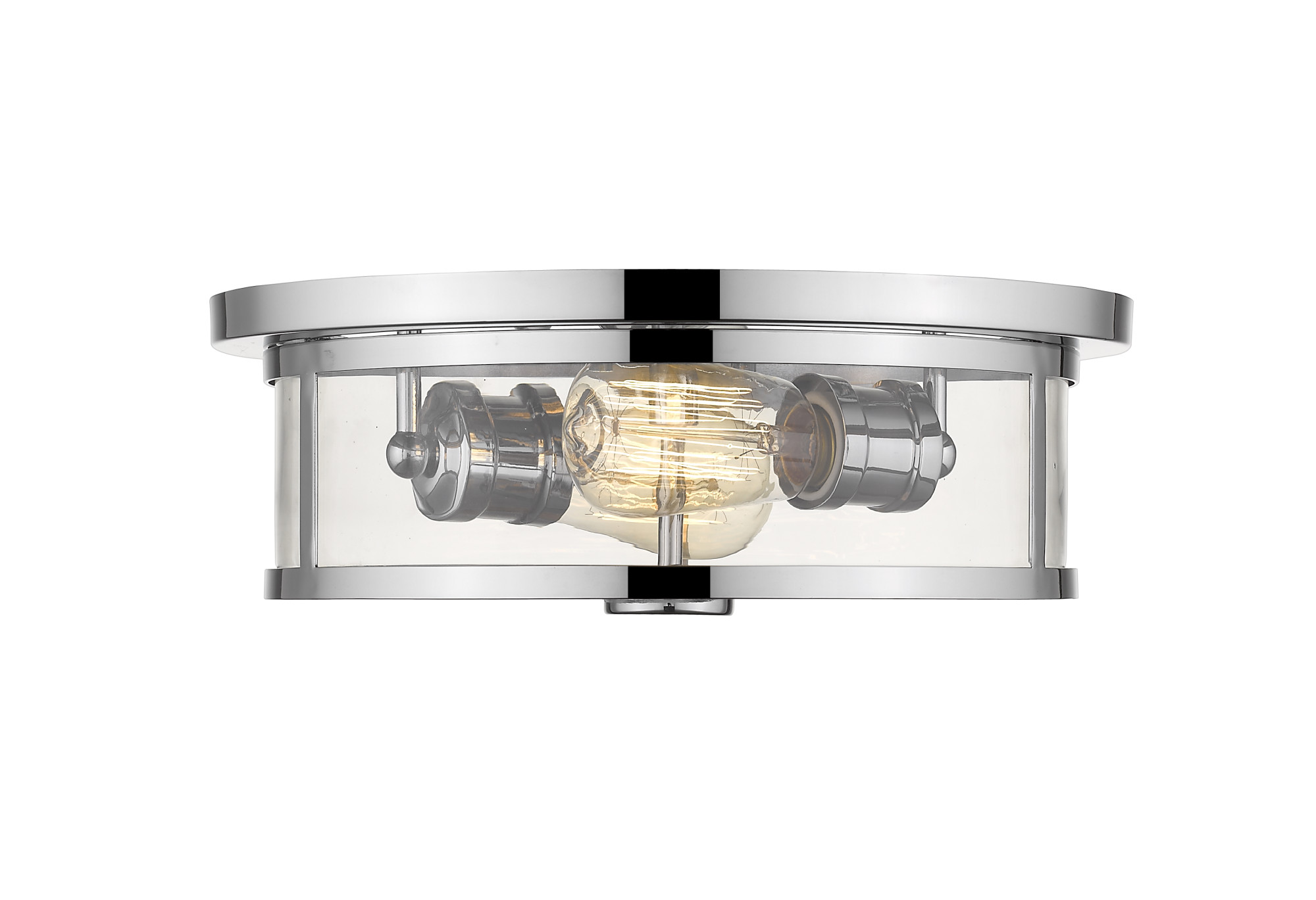 Photos - Chandelier / Lamp Savannah Z-Lite 462F14  2 Light 14" Wide Flush Mount Drum Ceiling Fixture with a Clear Glass Shade Chrome Indoor Lighting Cei 