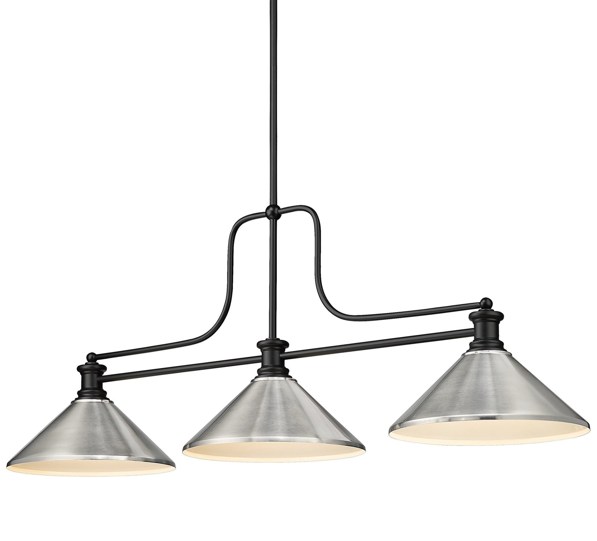 Photos - Chandelier / Lamp Wide Z-Lite 725-3N Melange 3 Light 52"  Linear Pendant with Tapered Metal Shades Matte Black Indoor Lighting Pendants 725-3MB 