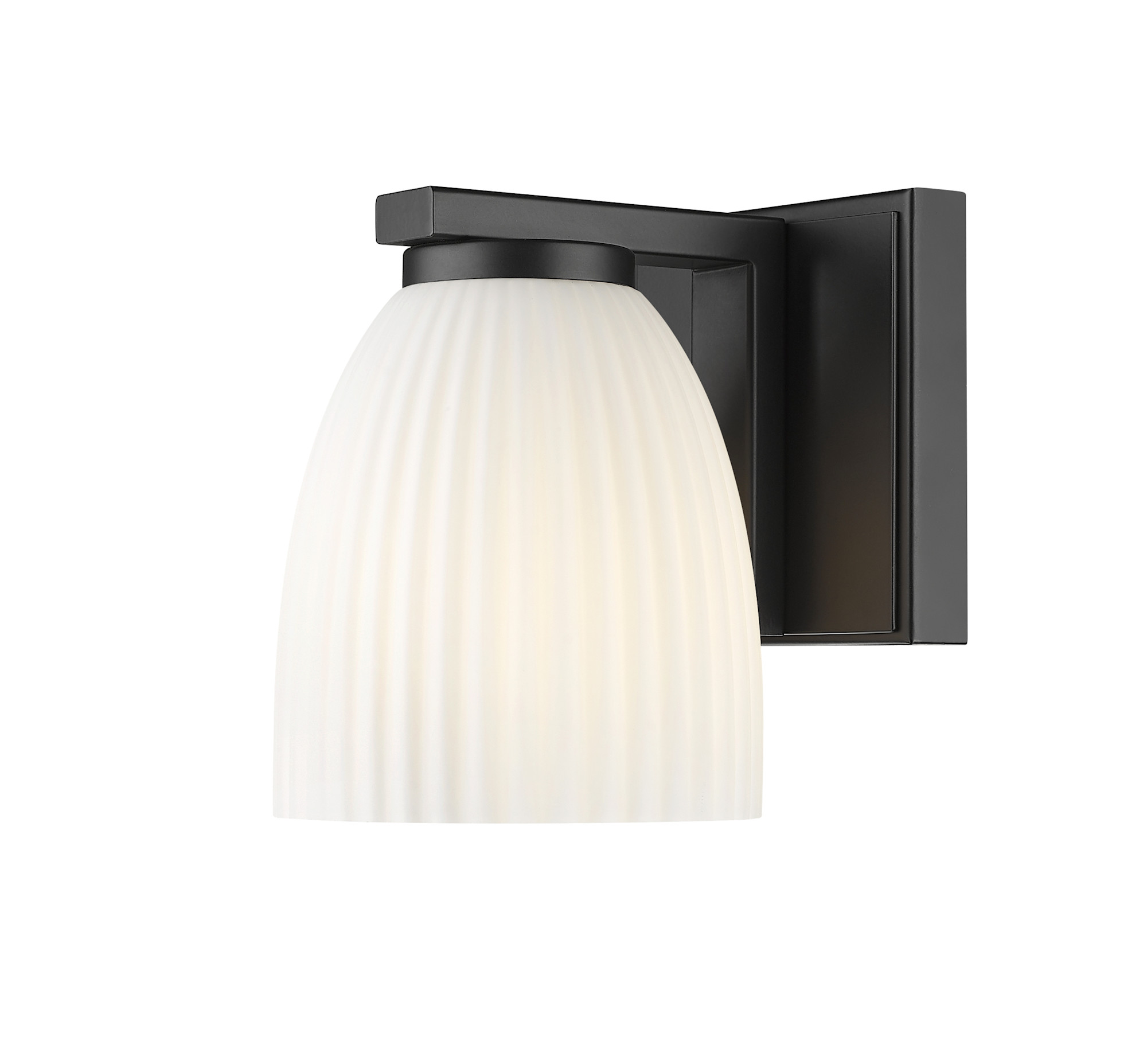 Photos - Chandelier / Lamp Naya Z-Lite 7518-1S  7" Tall Bathroom Sconce with Ribbed Matte Opal Glass Shade Matte Black Indoor Lighting Bathroom Fixtures 
