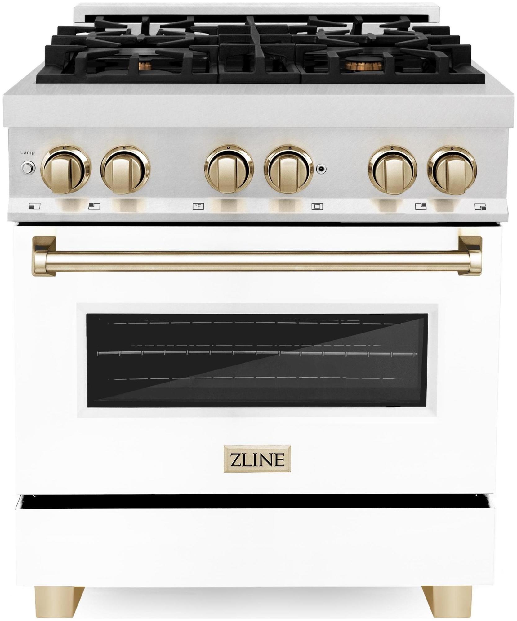 Photos - Cooker Zline RASZ-WM-30-G Autograph Edition 30 Inch Wide 4 Cu. Ft. Free Standing Fingerprint Resistant Dual Fuel Range with Brass B 