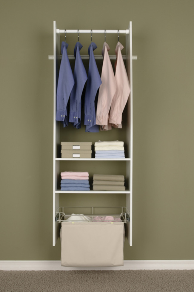 Vertical Hanging Tower Closet Storage Solution Organizer Accessory Kit with  Clothes Rod and 2 Open Shelves, Truffle