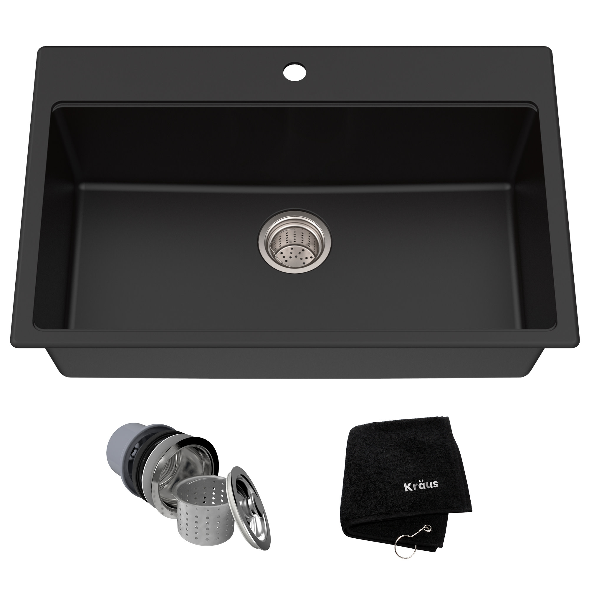Kraus KGD-412 Quarza 30-3/4″ Single Basin Dual Mount (Drop In or – Black