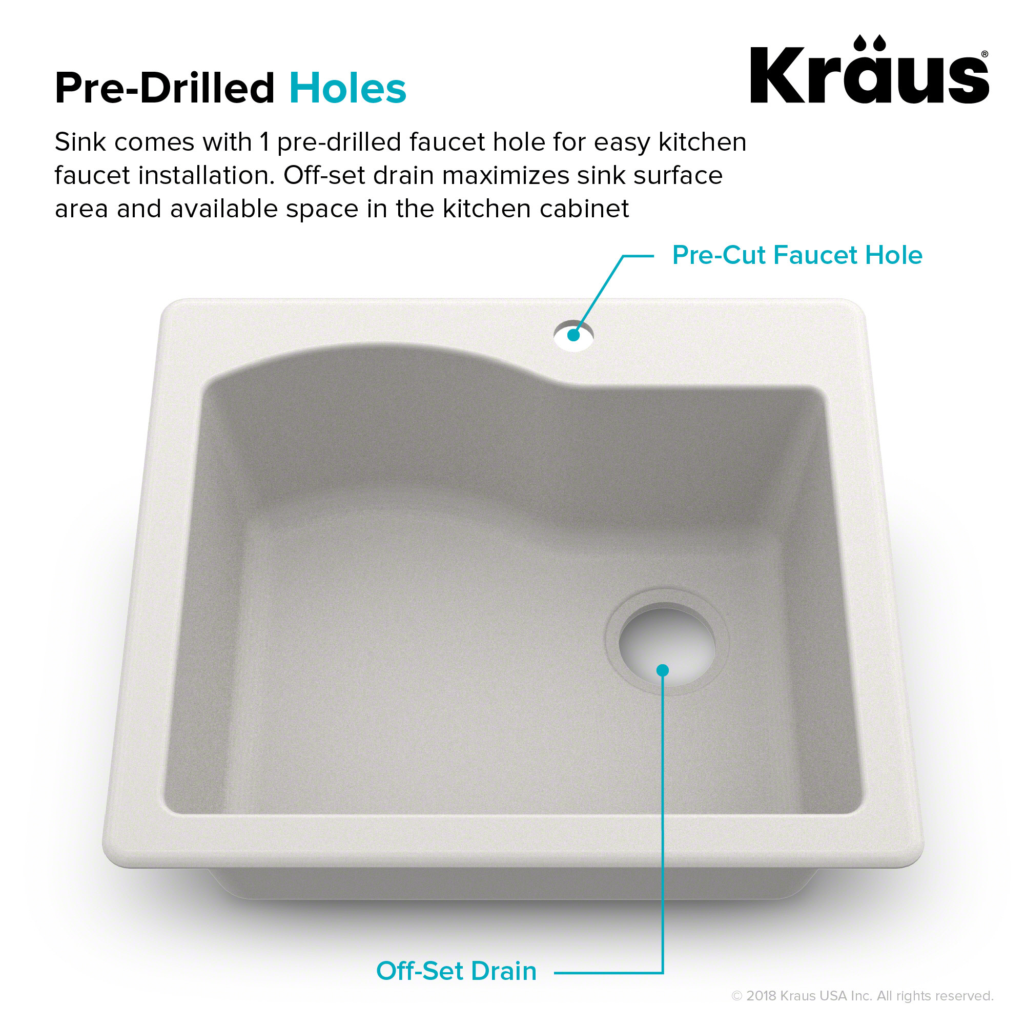 Kraus QUARZA Granite 25 Inch Undermount Drop-in Kitchen Sink Black