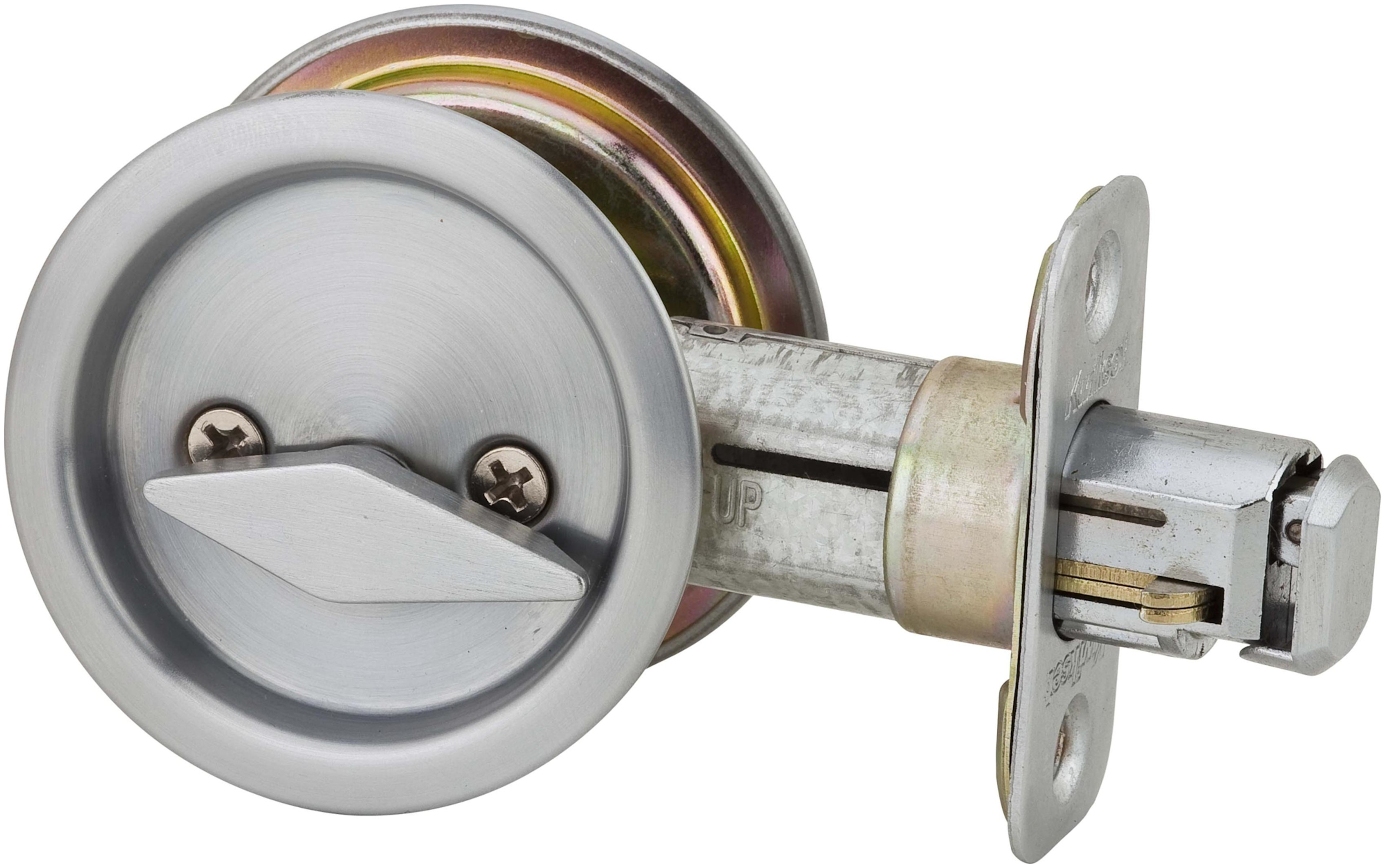 Designers Impressions Satin Nickel Pocket Door Lock - Privacy Lock With Strike Plate (2-1/2" X 2-3/4") - View #3