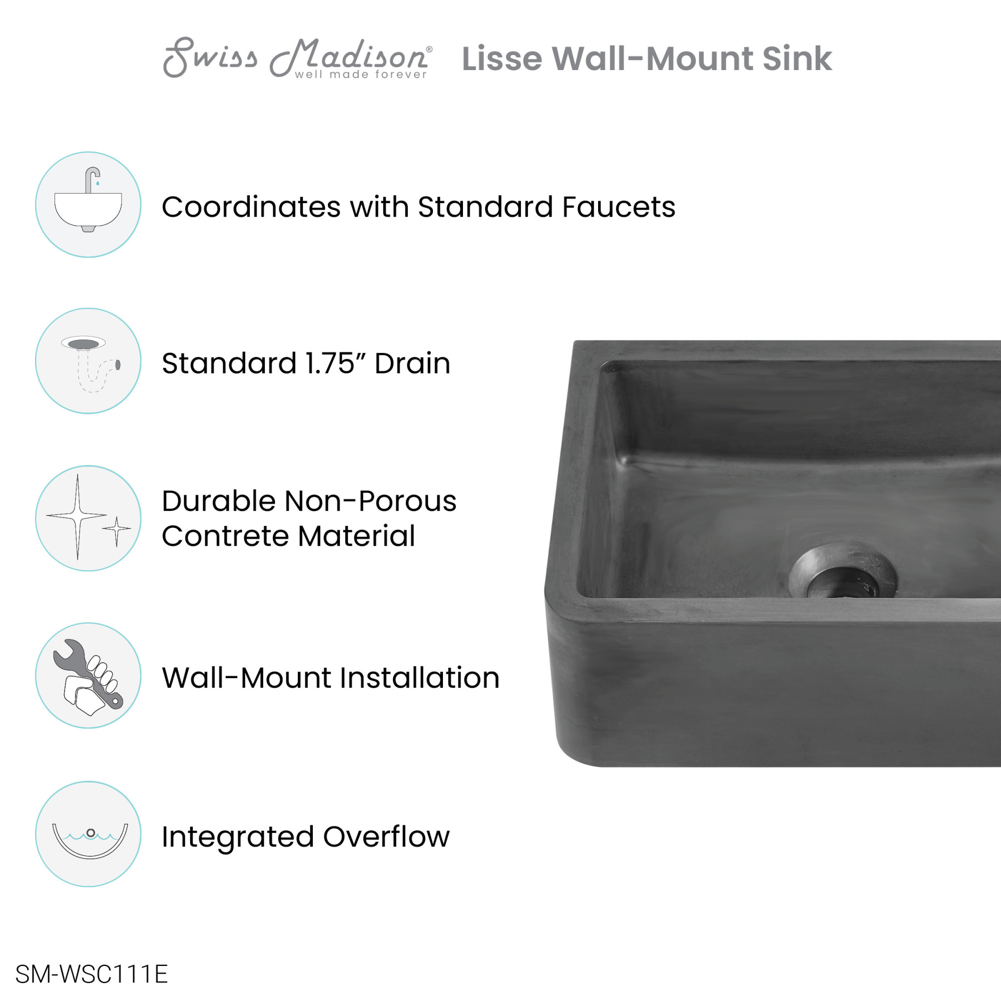 Swiss Madison SM-WSC111 Lisse 17-7/8" Rectangular Concrete Wall - Grey - Bild 5 von 6