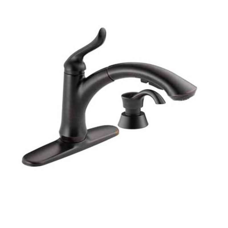 Delta 4353-DST-SD Linden Pull-Out Kitchen Faucet with Temporary Flow Increase and Soap/Lotion Dispenser - Includes Lifetime Warranty Venetian Bronze