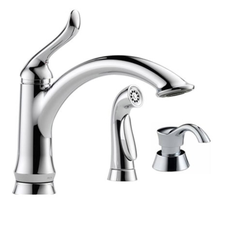 Delta 4453-DST-SD Linden Kitchen Faucet with Side Spray and Soap/Lotion Dispenser - Includes Lifetime Warranty Chrome Faucet Kitchen Single Handle