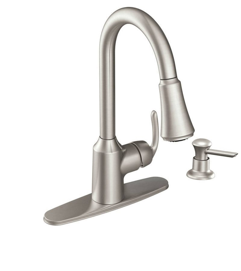 Moen CA87094 Bayhill Pullout Spray High-Arc Kitchen Faucet with Reflex Technology - Includes Soap Dispenser Spot Resist Stainless Faucet Kitchen