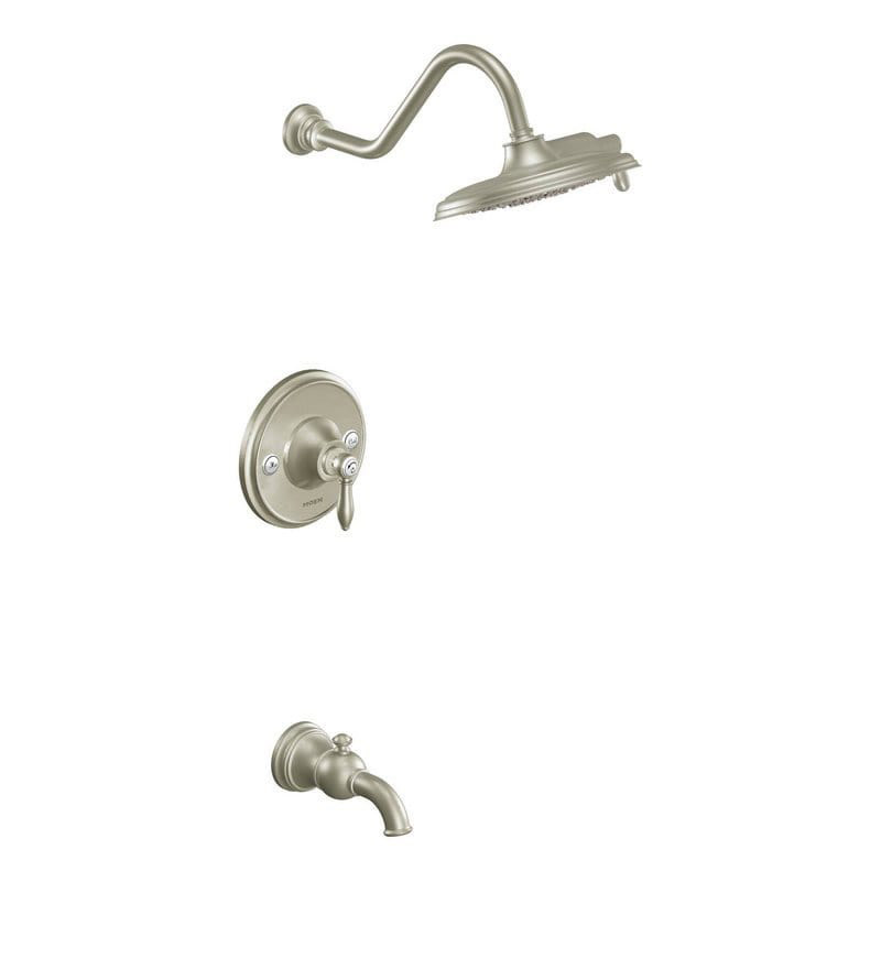 Moen TS32104EP Weymouth Posi-Temp Pressure Balanced Tub and Shower Trim with Multi-Function Shower Head and Tub Spout (Less Valve) Brushed Nickel