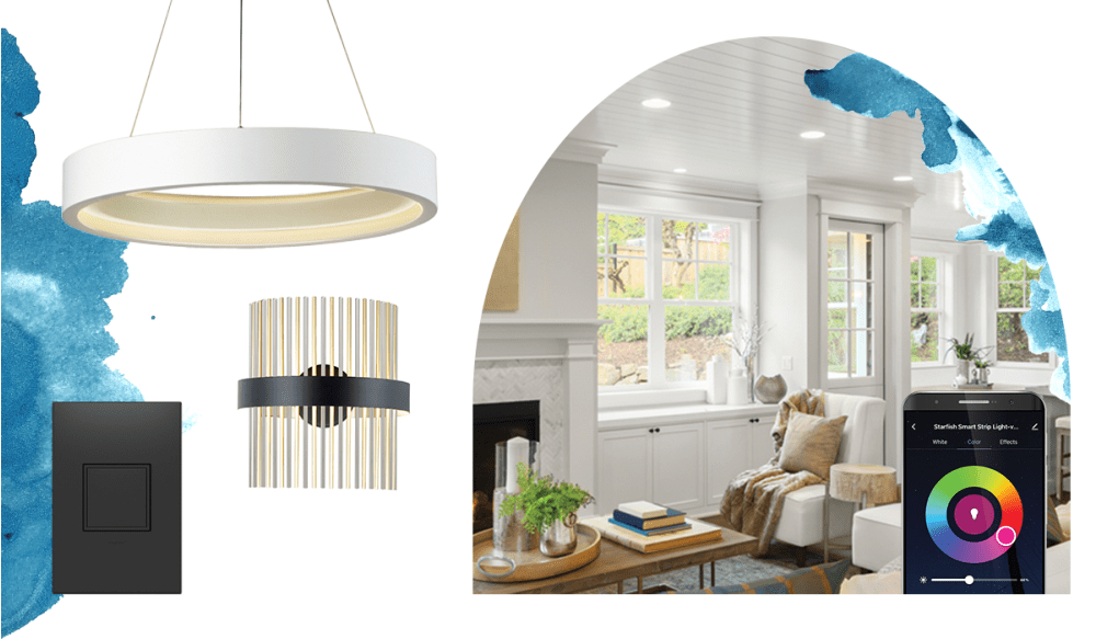 White ring-shaped LED pendant, smart recessed lighting system, sconce