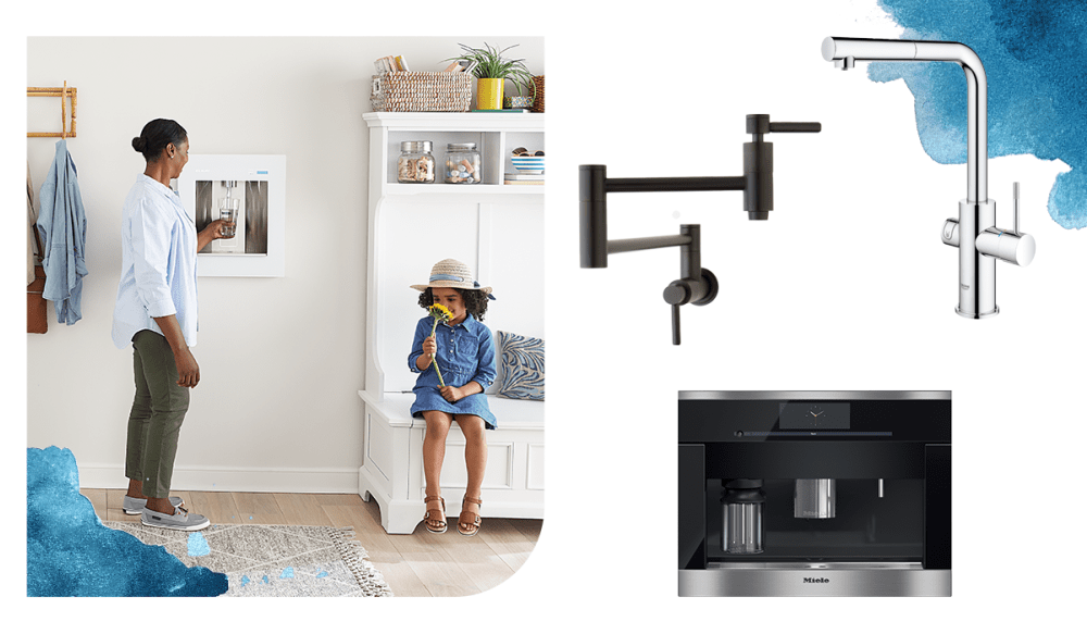 Elkay built-in water dispenser, built-in coffee machine, modern faucet