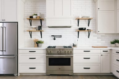 Blue Kitchen Cabinets with Vintage Brass Inset Pulls - Contemporary -  Kitchen