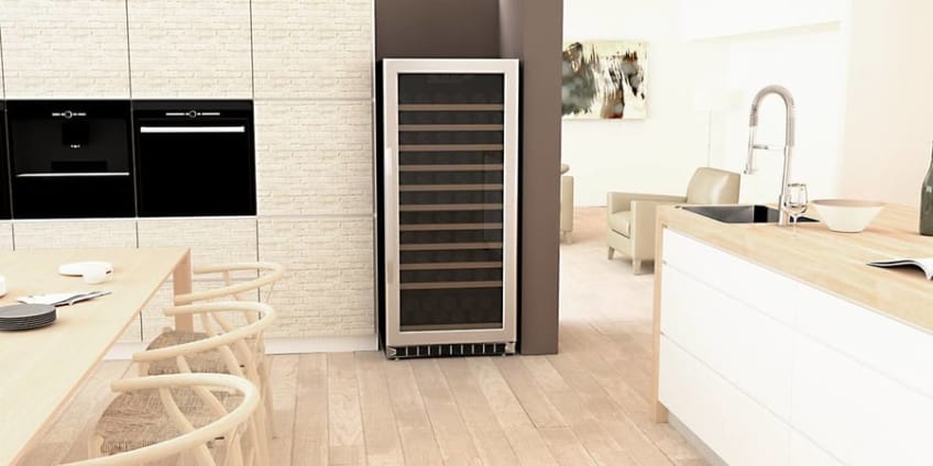 24 Inch Wide 111 Bottle Capacity Free Standing Single Zone Wine Cooler with Even Cooling Technology