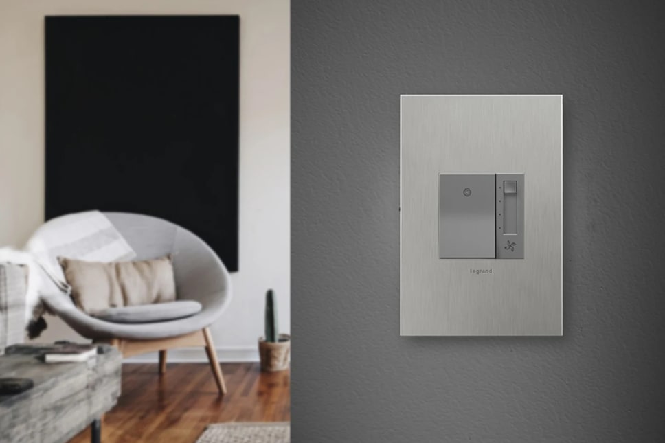 Modern metal switch plate cover, minimalistic style.