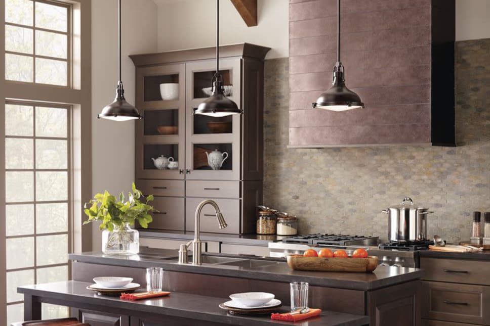 Pendant lights over kitchen island