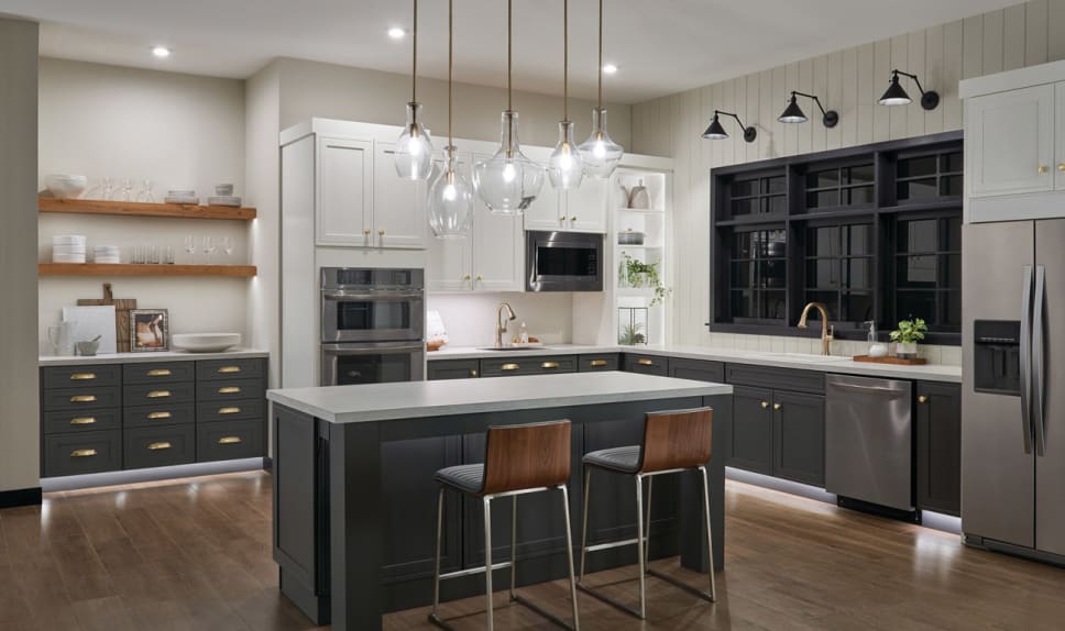 Pendant and recessed lighting placement in a kitchen